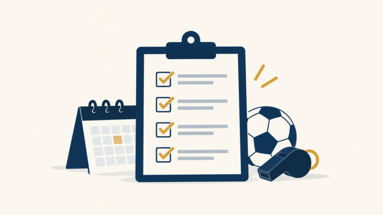 Checklist de rentrée pour un club sportif avec calendrier et matériel sportif